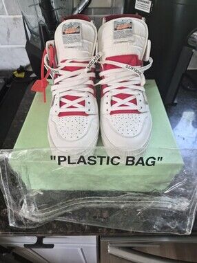 Off-White Men's White and Red High-Top Sneakers